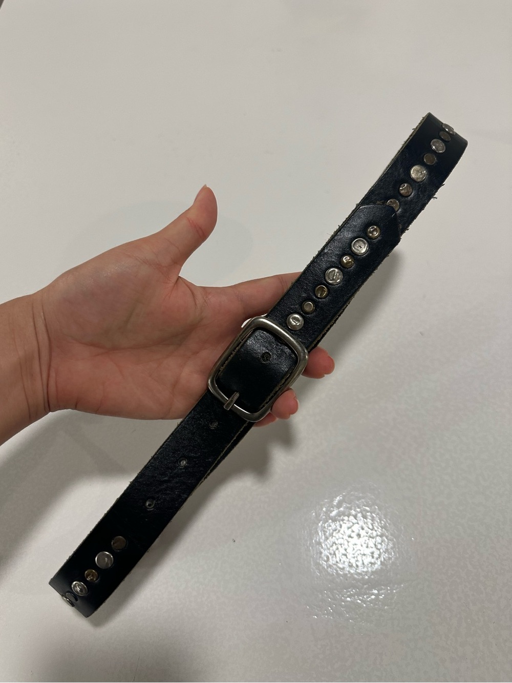 Levi's Black Leather Studded Belt with Silver Buckle - Picture 4 of 8
